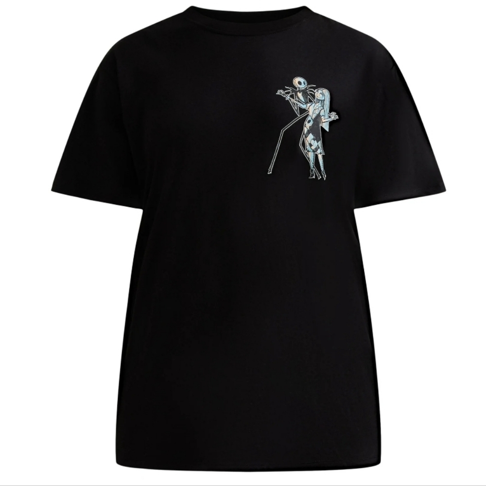Nightmare Before Christmas Black Graphic Design T-Shirt Jack Skeleton‎ & Sally